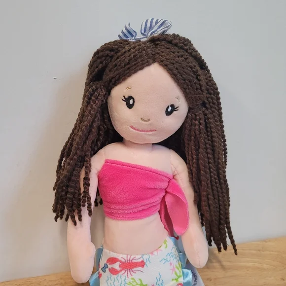 Preppy Pelican Dark Brown Hair Plush Mermaid Doll 18" Stuffed Toy Weighted Tail - Picture 2 of 7